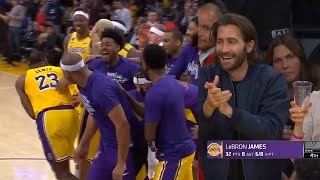 LeBron James shocks Lakers bench after scored 5 threes in a row  Lakers vs Spurs [upl. by Thema]