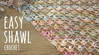 HOW TO CROCHET EASY LACE SHAWL  🌷 MINI TULIPS STITCH 🌷  Lanas y Ovillos in English [upl. by Galloway728]