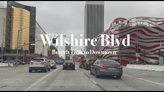 Wilshire Blvd Los Angeles Beverly Hills Miracle Mile and McArthur Park Drive around Cloudy [upl. by Diet]