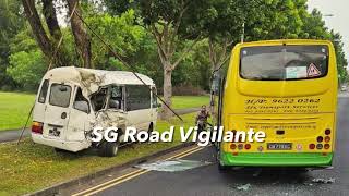 6sep2024 tuas sout CB7783G private bus rear ended mini bus PC6077J stopped along the road [upl. by Ackley]