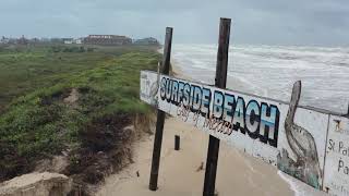 9212020 Surfside Beach Tx Tropical Storm Beta surge destroys road flooding beach erosion drone [upl. by Adnyl]