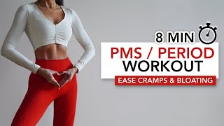 8 MIN PMS  PERIOD WORKOUT  Ease Menstrual Cramps Bloating amp PMS  Eylem Abaci [upl. by Magdau]