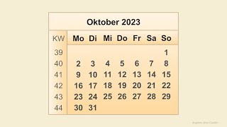 Kalender Oktober 2023 [upl. by Erodoeht]