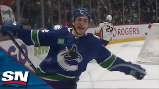 Andrei Kuzmenko Completes First Career NHL Hat Trick vs Ducks [upl. by Nonnaehr961]