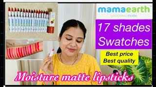 MamaEarth moisture matte long stay lipstick review amp lipswatches  Affordable  MamaEarth lipsticks [upl. by Ovid]