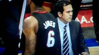 Lebron bumping coach Spoelstra vs Mavs 112710 [upl. by Jacqui]