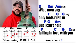 CANT HELP FALLING IN LOVE  Elvis Presley Ukulele Play Along with Chords and Lyrics [upl. by Eidak]