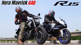 Hero Mavrick 440 vs Yamaha R15m Drag Race [upl. by Fayth]