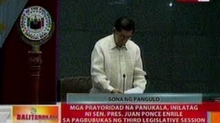 BT Mga prayoridad na panukala inilatag ni Sen Enrile sa pagbubukas ng 3rd legislative session [upl. by Natsyrt]