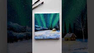 A Cozy House Under the Aurora Glow 🏡🌌 acrylicpainting canvas easyart [upl. by Kendal]