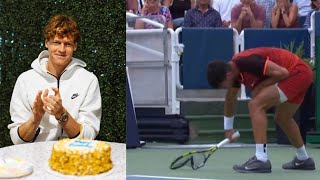 Carlos Alcaraz quotdestroysquot racquet Sinner celebrates his 23rd birthday [upl. by Aneerak]