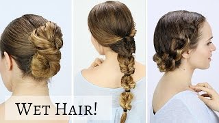 3 Quick Wet Hairstyles [upl. by Leunas535]