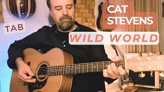 How To Play Cat Stevens Wild World On Guitar  Tutorial With Riff And Chords [upl. by Yddet]