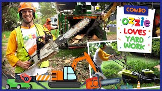 Best Yard Work  Lawn Mowers For Toddlers  Hedger Edger Blower Chainsaws With Ozzie Like Blippi [upl. by Neetsirk]