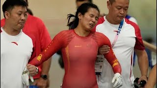 China track cyclist Yuan Liying has to be helped off velodrome after causing hard keirin crash [upl. by Ecidnarb]