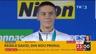 Festivitatea de premiere AUR pentru David Popovici la 100m liber CM Budapesta 2022 [upl. by Ahsinod]