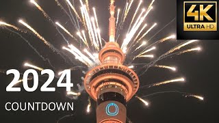 4K  2024  New Year Countdown  Auckland City  Sky Tower  New Zealand  Slowalk [upl. by Legnaros675]