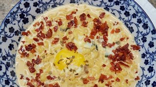 Making Ramen Carbonara  Creamy Instant Noodles  Milk Ramen [upl. by Bertelli]