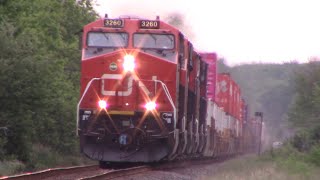 Five Engines Power Stack Train CN 120 thru Lantz NS at Track Speed [upl. by Hands]