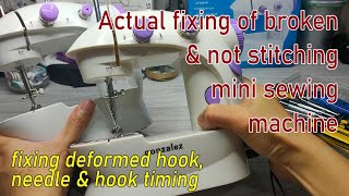 Actual fixing of broken and not stitching mini sewing machine  hook and needle alignment [upl. by Nivram]