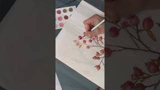 Rosehip part 2 art howtodraw watercolor painting rosehip botanical drawing artshorts [upl. by Sivat]