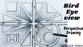 Bird Eye View  How to Draw Bird eye view One point perspective drawing  One point perspective [upl. by Turro]