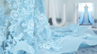 Sky Blue Pearls Lace Illusion Prom Dress with Detachable Overskirt 1X053 [upl. by Stephens]