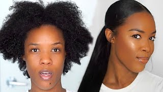 HOW TO SLEEK LOW PONYTAIL W WEAVE ON 4B4C NATURAL HAIR [upl. by Gerrit]