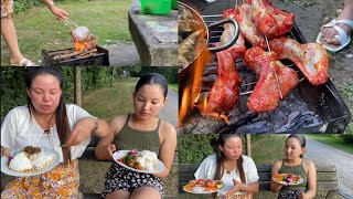 आज आगोमा बनाएको लोकल कुखुराको झोल bhat chicken wings bbq buja in Park mukbang [upl. by Nivaj]