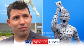 Sergio Aguero reacts to his statue unveiling on the 10th anniversary of his title winning goal [upl. by Enirehtac908]