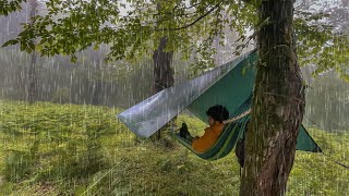 Solo Hammock Camping in the Rain  Tarp Shelter [upl. by Akcemat]