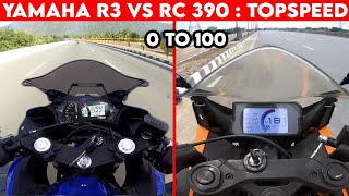 KTM RC 390 VS Yamaha R3  0 TO 100  TOPSPEED BATTLE [upl. by Oulman]