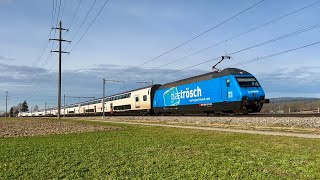 🚆 Zugverkehr im 🇨🇭 Thurtal mit quotGlas TröschquotWerbelok RailAdventureRe 66 und Güterzügen 🚂 [upl. by Kuehn146]