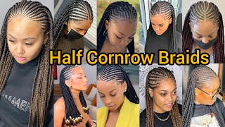 Stunning Half Cornrow Braids  Ghana Weaving Braids  Tribal Braid for Black Ladies  Knotless Braid [upl. by Llennahc827]