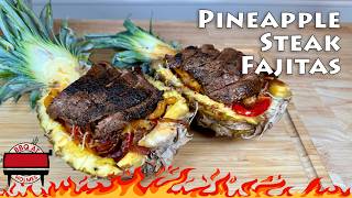 Steak Pineapple 🍍 Fajitas  Blackstone Griddle Recipe  Split Pineapple Boat  Steak Fajitas [upl. by Aihsak]