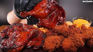 ASMR MUKBANG  BBQ Chicken amp Hot Fried Chicken Eating 자메이카 통다리구이 핫후라이드 치킨 치즈볼 감자튀김 소스 듬뿍 먹방 [upl. by Doralynne661]