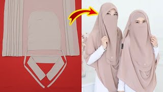 Instant Hijab Design With Nose Piece Cutting And Stitching Niqab Design DIY  Ready to wear hijab [upl. by Dilahk]