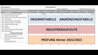 ERGEBNISTABELLE ABGRENZUNGSRECHNUNG Industriekaufleute PRÜFUNGSVORBEREITUNG Winter 20222023 KSK [upl. by Israel]