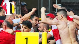 Euro 2024 violence Turkey and Georgia fans clash in Germany [upl. by Baldridge]