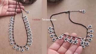 ZARİF KOLAY VE ŞIK BONCUK KOLYE YAPILIŞI  ELEGANT BEAD NECKLACE MAKING [upl. by Kennith]