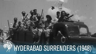 General El Edroos Troops Surrender in Hyderabad India 1948  British Pathé [upl. by Cirnek40]