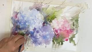 WatercolorAquarela  Demo  Hortensias [upl. by Odnala]