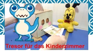 GELDAUTOMAT FÜR ZUHAUSE MIT GELDSCHEIN EINZUG  Tresor für das Kinderzimmer  Dinosaurier Spardose [upl. by Aneloc]