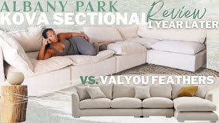 ALBANY PARK KOVA SECTIONAL VS VALYOU FEATHERS 1 YEAR REVIEW  LUXURY MODERN HOME  CLOUD COUCH DUPE [upl. by Staten]