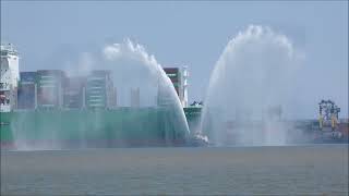 Svitzer Kent does a fire monitor drill in front of the 400 metre Ever Atop 7th May 2024 [upl. by Dorej49]