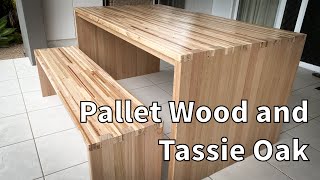 Dining Table and Bench Made from Pallet Wood and Tassie Oak [upl. by Almeda884]