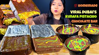 ASMR EATING VIRAL DUBAI KUNAFA PISTACHIO CHOCOLATE BAR  TRYING HOMEMADE VIRAL DUBAI CHOCOLATE 😂 [upl. by Francene]