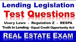 MUST KNOW Test Questions  Lending Legislation Usury Laws Regulation Z Truth In Lending RESPA [upl. by Rennie]