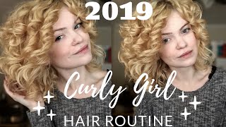 2019 Curly Hair Routine  WASH amp STYLE Curly Girl 2bc amp 3a [upl. by Tare]