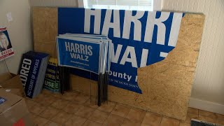 Political signs destroyed outside Gaston County political party headquarters [upl. by Hbahsur475]